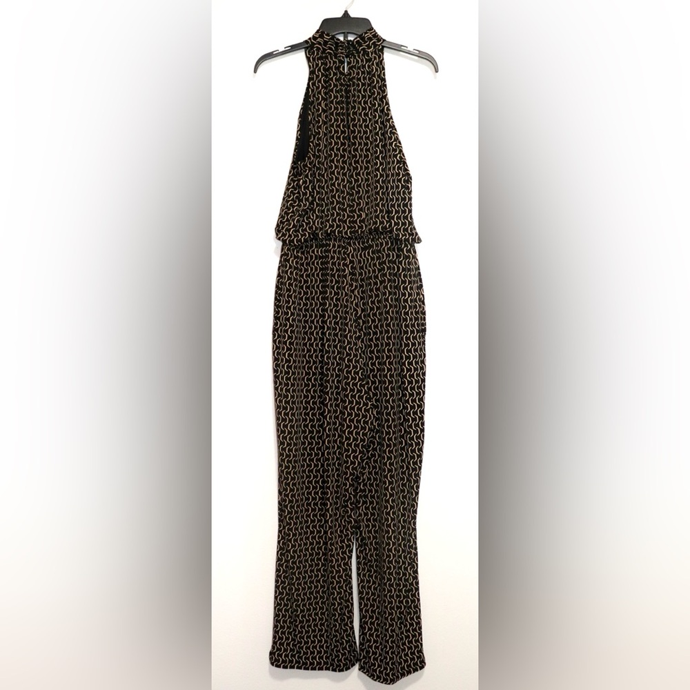 Enfocus Studio Black & Gold halter Top Sleeveless Pants Suit One Piece Jumpsuit